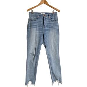 Ann Taylor LOFT Women Curvy High Rise Chewed Hem Skinny Denim Jeans Size 28 Blue